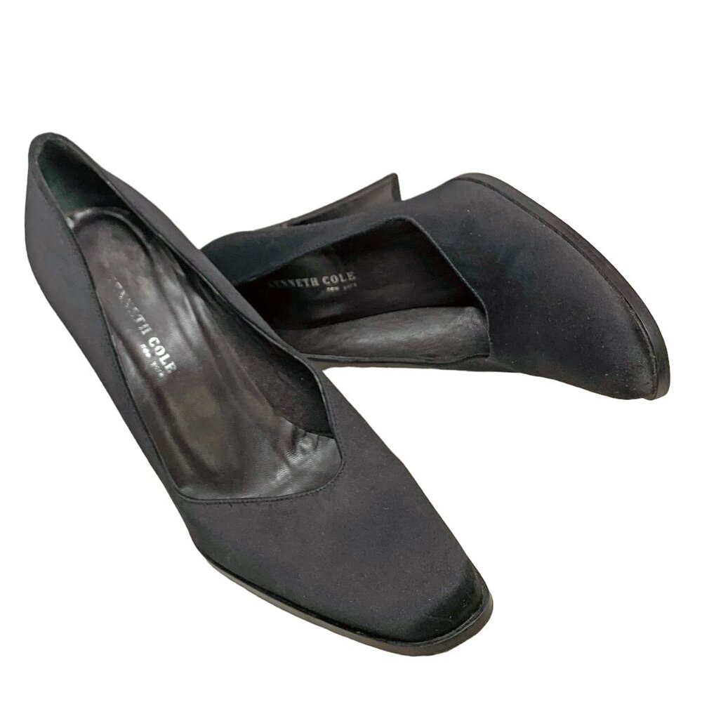 KENNETH COLE NY Black Satin Asymmetrical Vamp Evening‎ Pump